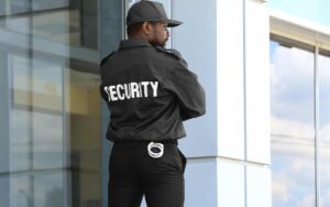 security guard outside office building